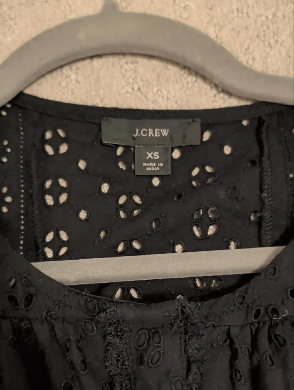 J. Crew Black Eyelet Puff-Sleeve Cropped Blouse